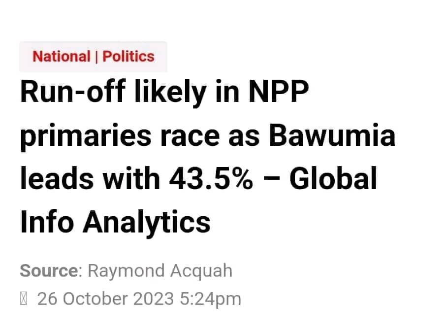 This was the immediate work of the Global Info Analytics. They are at it again; crudely projecting JM over Dr Bawumia. Well, I am not surprised. But, get real; 'your' JM will not be president again. You are increasingly becoming redundant & irrelevant... JM is the past!..