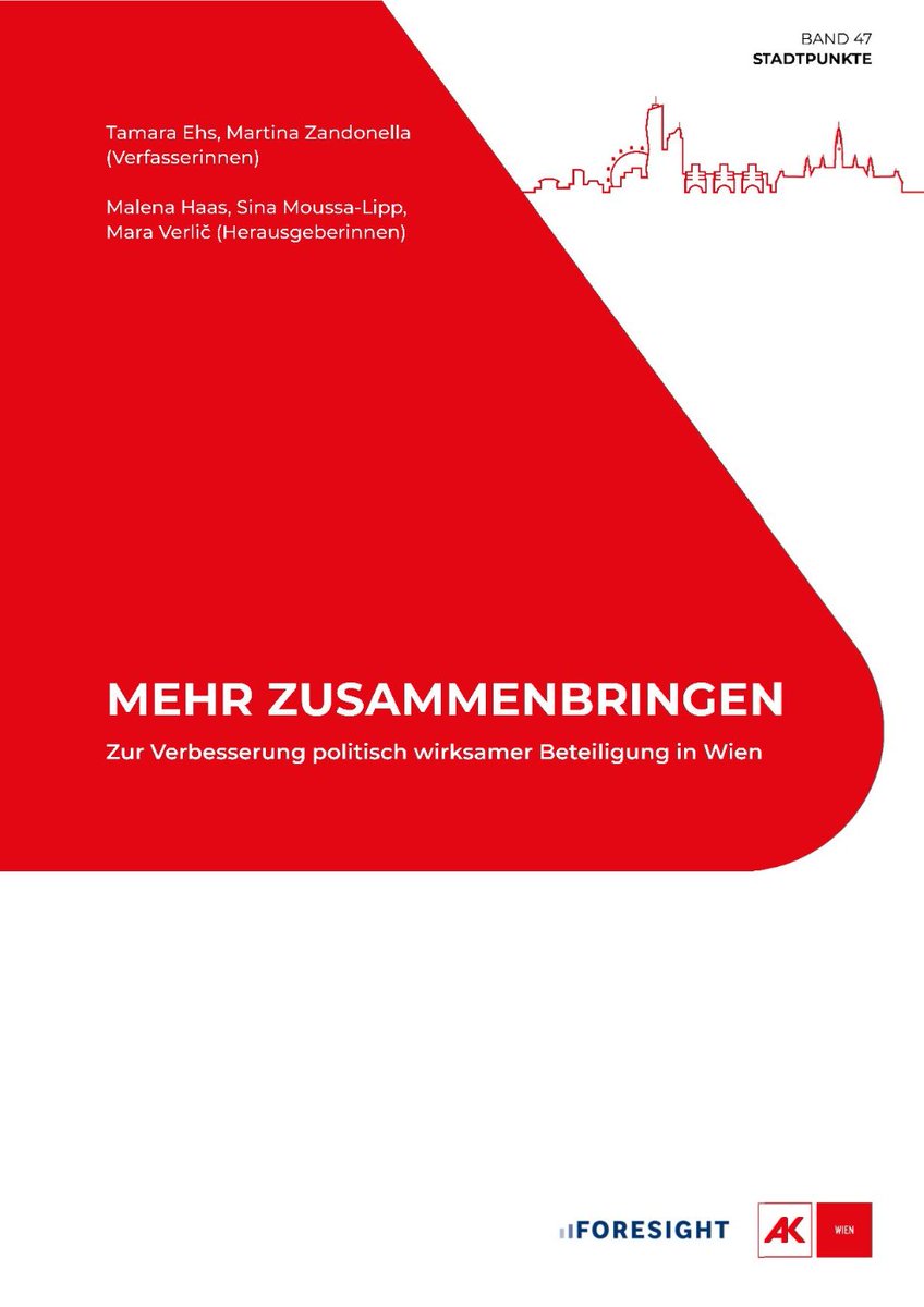 Out now: Studie zur Verbesserung von Demokratie und Beteiligung <a href="/Stadt_Wien/">Stadt Wien</a> "Mehr zusammenbringen" – ein Handbuch für die #Demokratiehauptstadt 2024/25: wien.arbeiterkammer.at/stadtpunkte Danke an Martina Zandonella <a href="/foresight_at/">FORESIGHT Institut</a> und #Partizipationsbüro <a href="/ro_my/">Romy GK;</a> für die Zusammenarbeit.