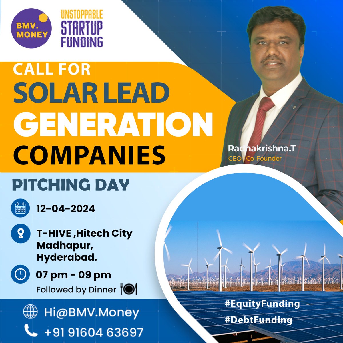 🚀 2 DAYS TO GO - UNSTOPPABLE STARTUP FUNDING!

We invite startups that work on SOLAR LEAD GENERATION COMPANIES.

APRIL - 12TH || 7 PM - 9 PM
T-Hive, e-Galeria Mall, Connected to Metro, Hi-Tech City, Hyderabad.

Registration Link:
lnkd.in/gqtbYukB