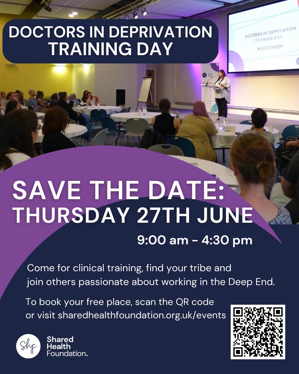 We are hosting two conferences in June to explore the impact of poverty on health. Wed 26th June - Homeless Families Conference; Dare to Hope Thurs 27th June - Doctors in Deprivation Training; Find your tribe All free, book your tickets here sharedhealthfoundation.org.uk/events/