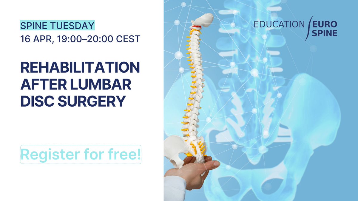 Save the date: 16 April! Join our Spine Tuesday webinar on "Rehabilitation after Lumbar Disc Surgery."
eurospine.org/events/spine-t…
