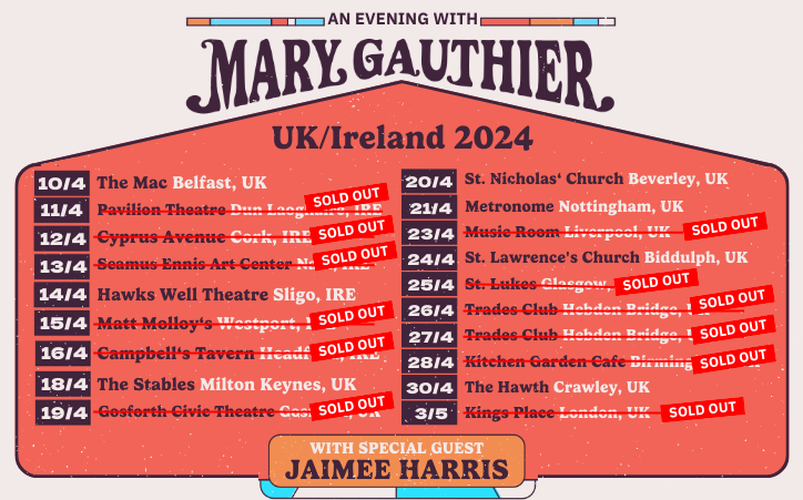 Our UK/Ireland tour is almost completely sold out. This happened because of an amazing team effort! We are so excited to be in Belfast starting this monthlong run here at The Mac. Here we go! Remaining tickets here: marygauthier.com/tour