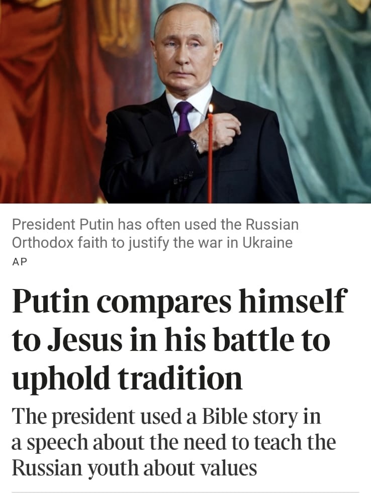 Jesus is not a mascot. Anyone that seeks to conscript Jesus to support terror, injustice and the bombing of civilians has misunderstood the basic tenets of the Christian faith. The @thetimes reports that President Putin likened himself to Jesus as he launched a youth initiative…