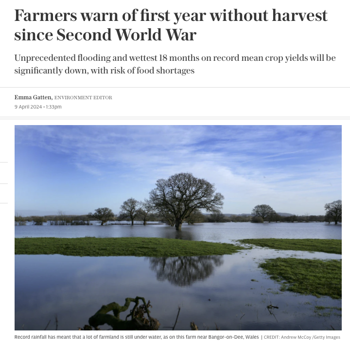 🇬🇧 'Our farmers warn of 1st year without harvest since WW2' 👇 Also 🇬🇧'In 2 weeks we're making it way more difficult and expensive to import 2/3rds of our fresh food imports from the rest of our own continent' 🤡