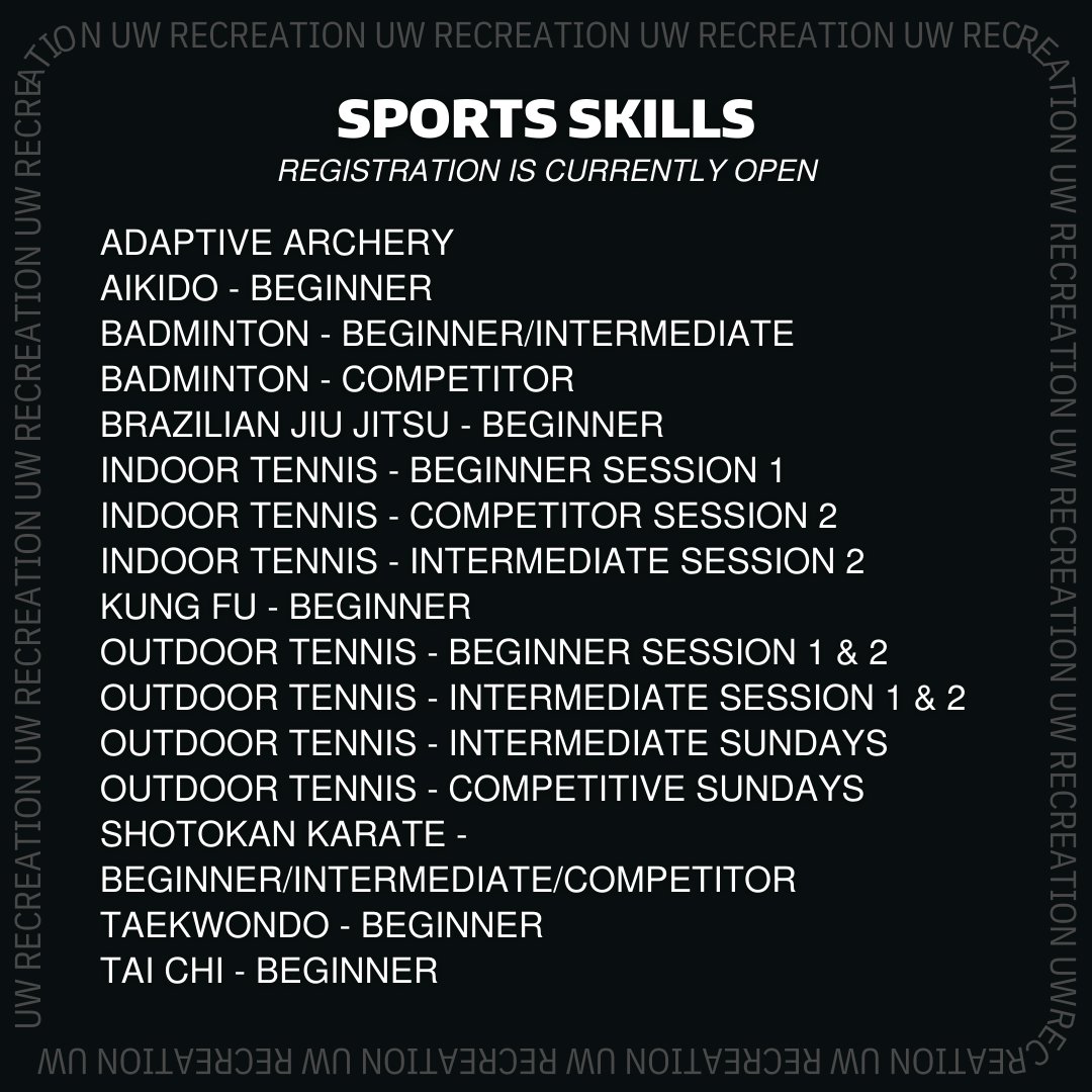 UWRecreation's tweet photo. Here's a recap on what we've got going on this week at UW Rec! Come check out our themed aquacise classes or the different UWild trips we have coming up. (part 3) https://t.co/WoirmcdYpp