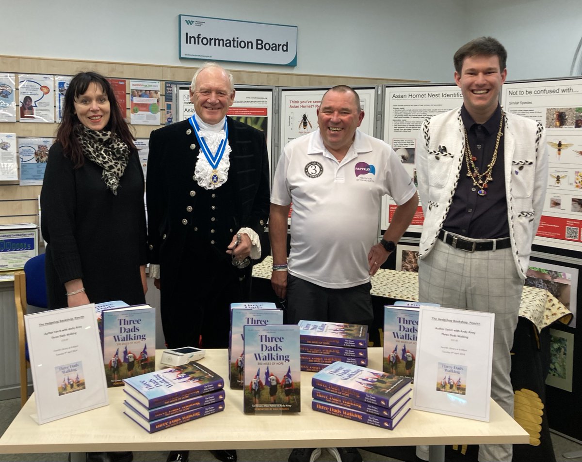 Andy spoke at an event in support of Cameron Stewart's Purple Footprint Project at Penrith library Guest of honour was Chris Holmes, High Sheriff of Cumbria, and Evonne from @HedgehogBooks was there with our new book A positive & powerful evening spreading our message of hope