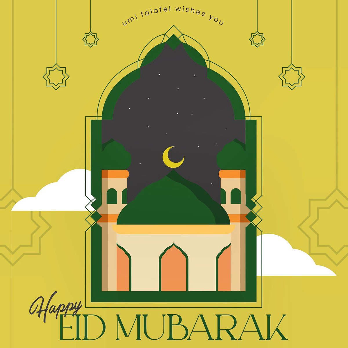 Happy Eid Mubarak ✨🌙✨ عيد مبارك 

Wishing all Umi customers, friends and team a happy Eid Mubarak. 

Pray for #Palestine 🇵🇸 دعواتكم لأهلنا بفلسطين 

#Dublin . #Cork . #Belfast 
#ireland #Eid #EidAlFitr #EidMubarak #عيد_الفطر_السعيد #عيد_مبارك #umifalafel