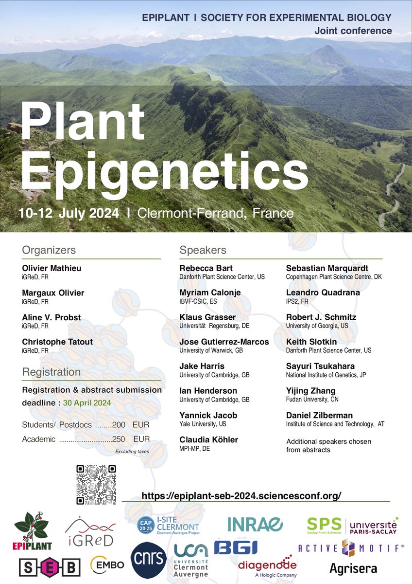 Only three weeks left to register ! Join us at the @epiplant / @SEBiology symposium on Plant Epigenetics, @GReD_Clermont Clermont-Ferrand, France, July 10-12, 2024. Program & registration ➡️epiplant-seb-2024.sciencesconf.org