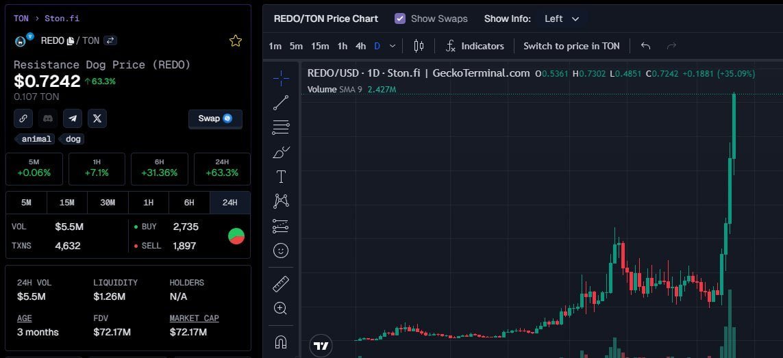 0xToner's tweet photo. $TON is flying, $REDO is flying. Am I wrong? https://t.co/lQrc2EkAtv