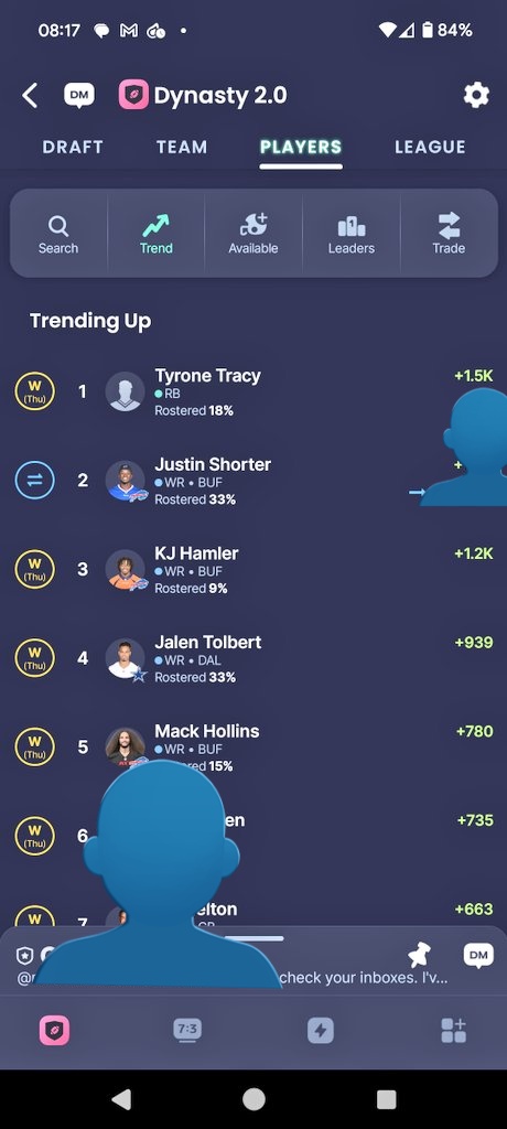 roverbuc's tweet photo. @SleeperHQ why is Tracy available before the rookie draft? No other rookies are available on waivers obvs https://t.co/Lh8Okm0Gjn