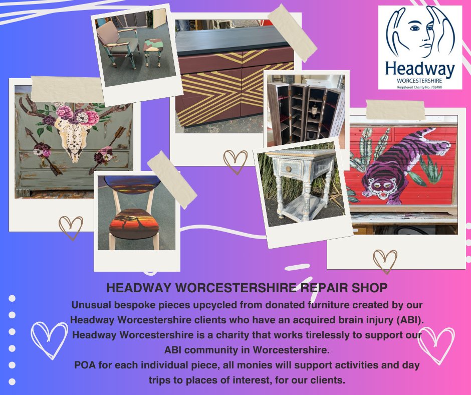 HeadwayWorcs's tweet photo. 🪑🖌️ If you would like to donate small pieces of furniture for our #upcycling project or wish to purchase an upcycled creation please contact enquiries@hwtl.org.uk 📩 We'd love to hear from you! #thankyou #headway #worcestershire #ABIcommunity https://t.co/LpugGzUqIB
