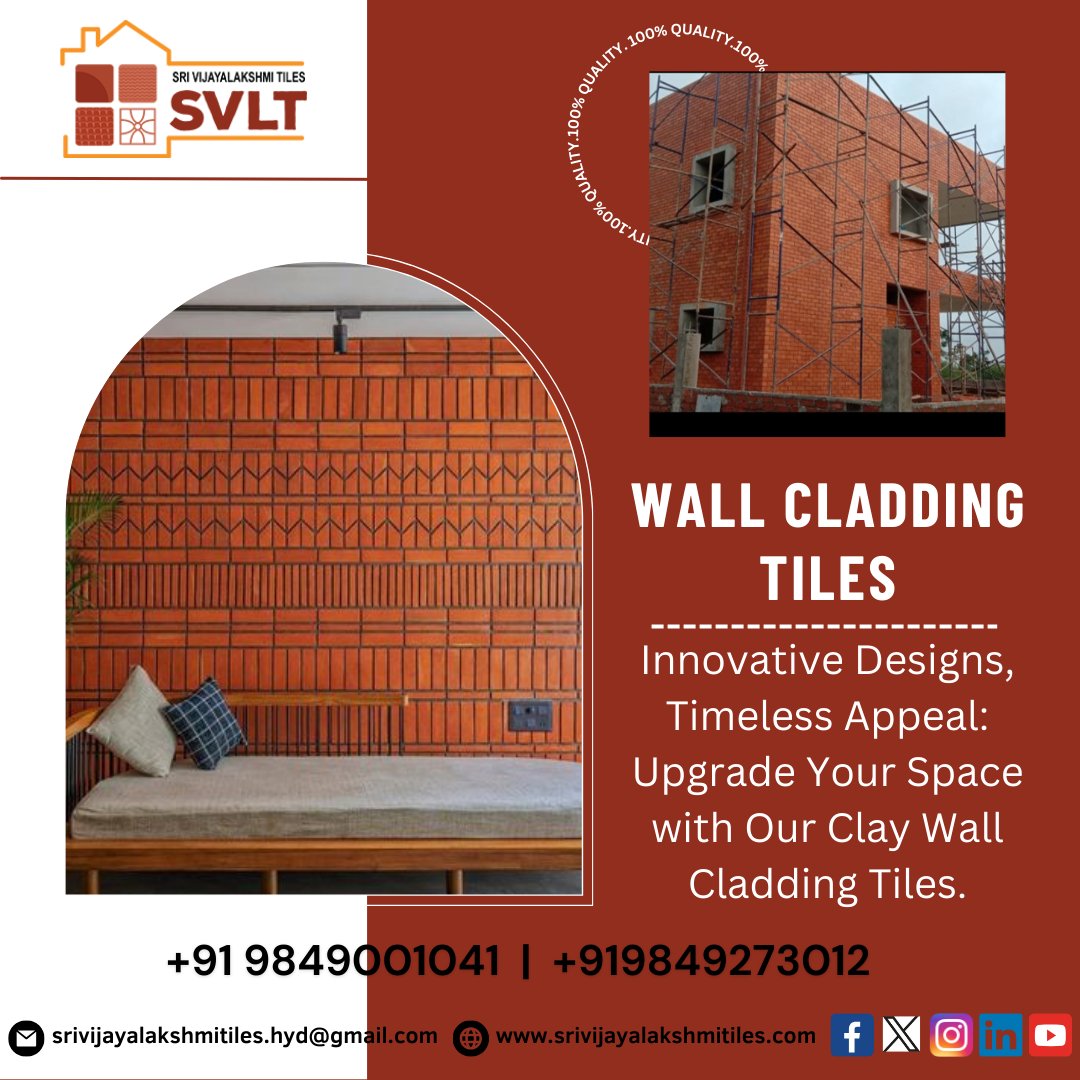 #Wallcladdingtiles come in a wide range of materials, textures, colors, and patterns, allowing you to unleash your creativity and personalize your space.

Contact : +91 9849001041 / 9849273012

#bricktiles #terracottatiles #Hyderabad #Telanagana #AndhraPradesh #SVLT