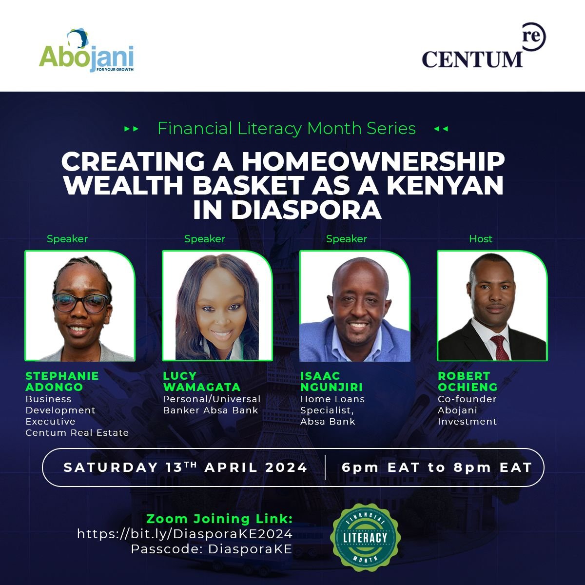 This Saturday, we're hosting a #FreeWebinar tailored specifically for Kenyans in the diaspora, addressing the challenge of home ownership head-on. 
In collaboration with @CentumRE and @AbsaKenya , we'll delve into strategies for achieving your dream of owning a home more