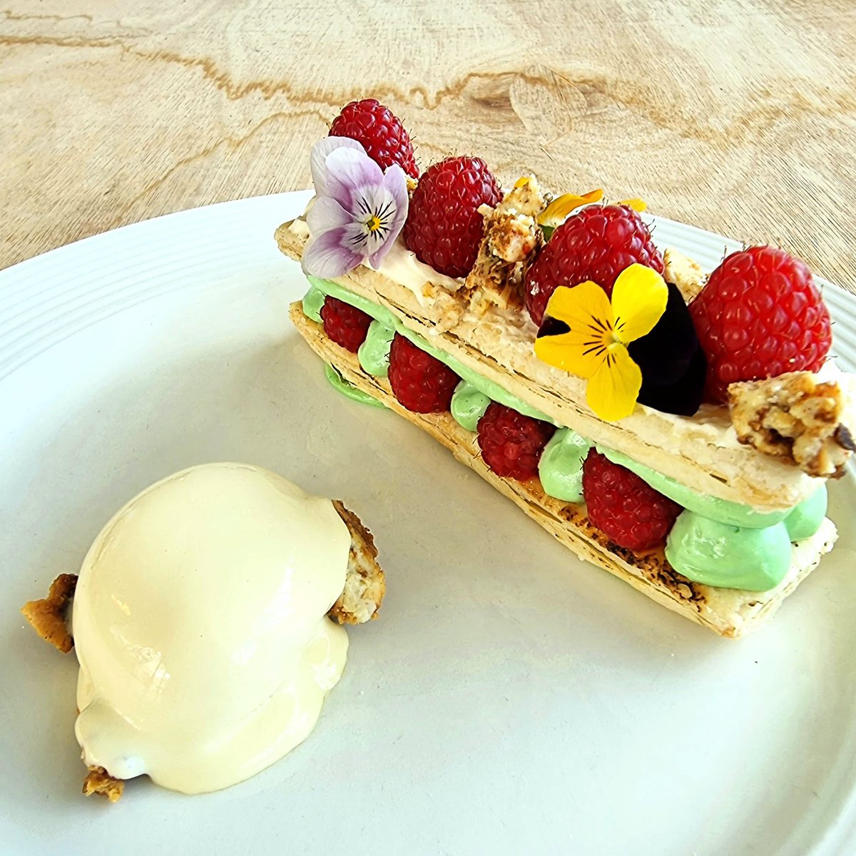 Pistachio. Raspberry. caramelised white chocolate . Mille-feuille #chef #anglesey #aahospitality <a href="/AAHospitality/">AA Hospitality</a> #restaurant #foodie