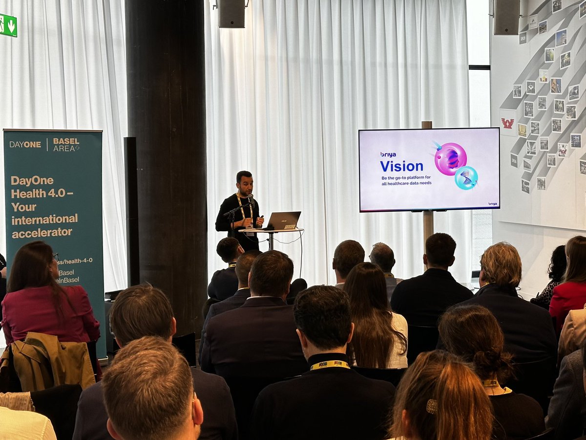 The first pitching for the day 🚀 @BriyaHealth sharing their vision at the Innovation Showcase at #BOOM2024: Be the go-to platform for all #healthcare data needs. 
#healthtech @BaselArea @Kenes_Group