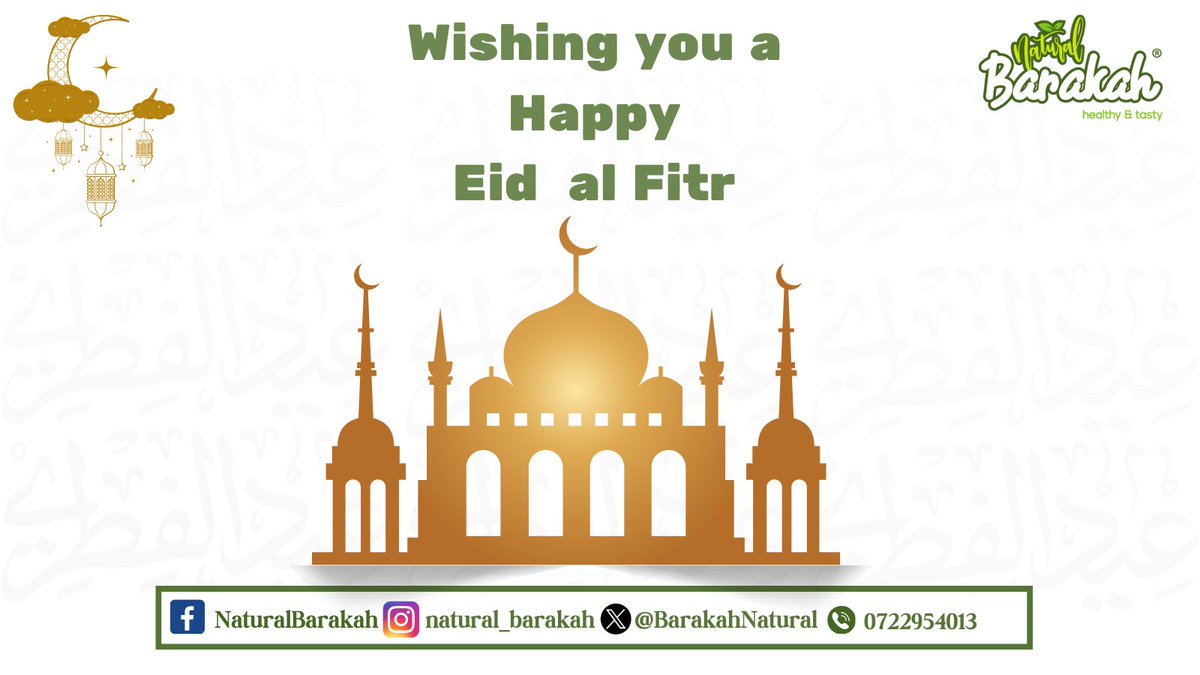 Eid Al-Fitr, a time for appreciation and reflection.We, at Natural Barakah, wish you and your family a happy Eid.
.
.
Natural, Healthy &amp; Tasty.
Call:0722954013
#naturalbarakahbrandofproducts #naturalbarakahhoney #naturalbarakahpeanutbutter #naturaljaggery #natural #healthy #tasty