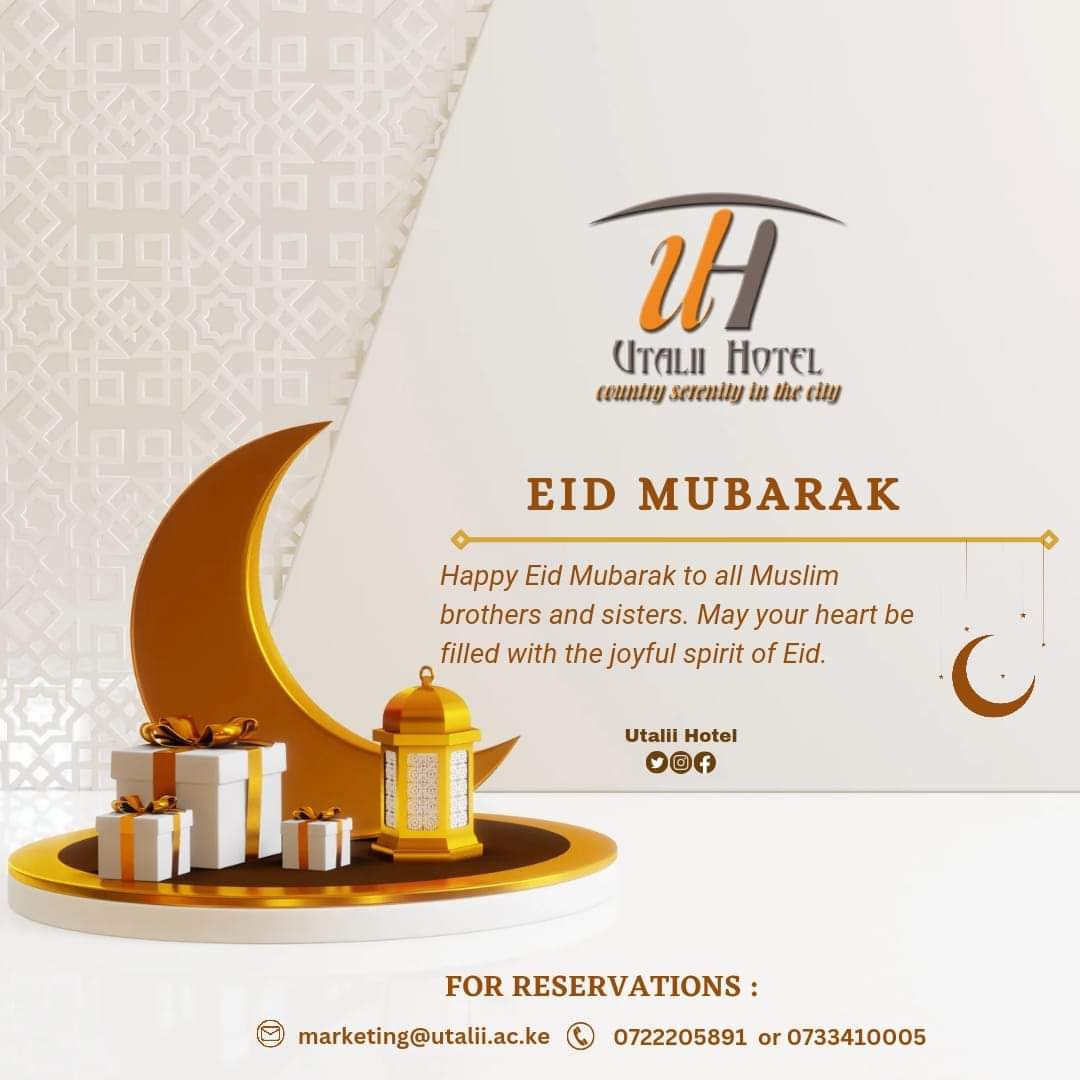 Happy Eid Mubarak to all Muslim brothers and sisters. May your heart be filled with the joyful spirit of Eid.

#happyeidmubarak #Utaliihotel #KenyaUtalii