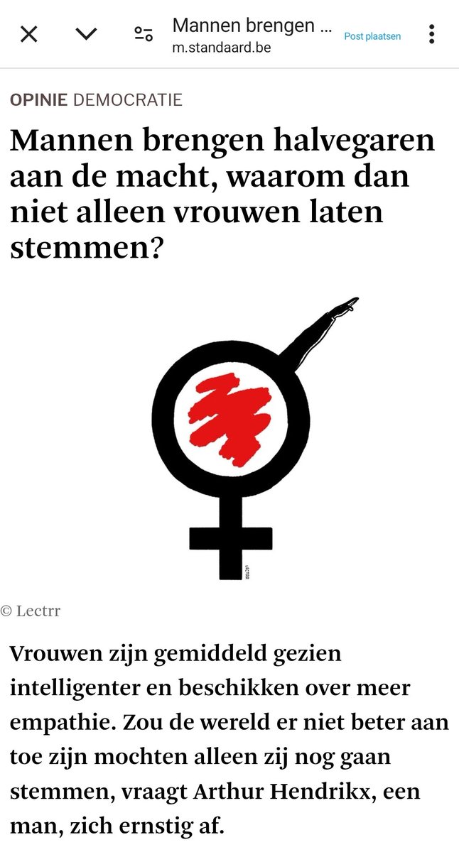 Uw dagelijkse portie anti-man-bagger in de regimepers. Stel je voor dat 't omgekeerd was: 'Vrouwen brengen gebakken lucht als Conner Rousseau aan de macht, waarom dan niet alleen mannen laten stemmen?' #woke #toxicfeminism #seksisme