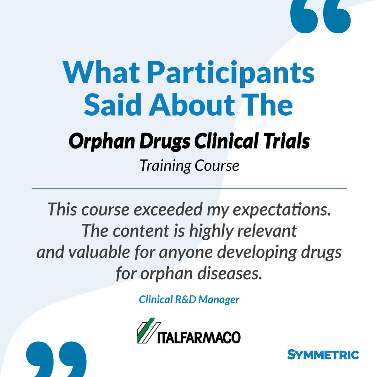 SymmetricPharma's tweet photo. ℹ Let’s take a look at what some of our attendees have said about the previous Orphan Drugs Clinical Trials online training course.

The next live online training course will be on 3 - 4 June 2024 🗓

#orphandrugs #clinicaltrials #onlinecourses #SymmetricTraining https://t.co/LproDh5S3D