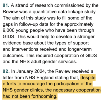 A short🧵on the implications of the #CassReview for research. One extraordinary finding among many: it was not possible to assess long-term outcomes of treatment pathways because NHS gender clinics would not co-operate. 1/7