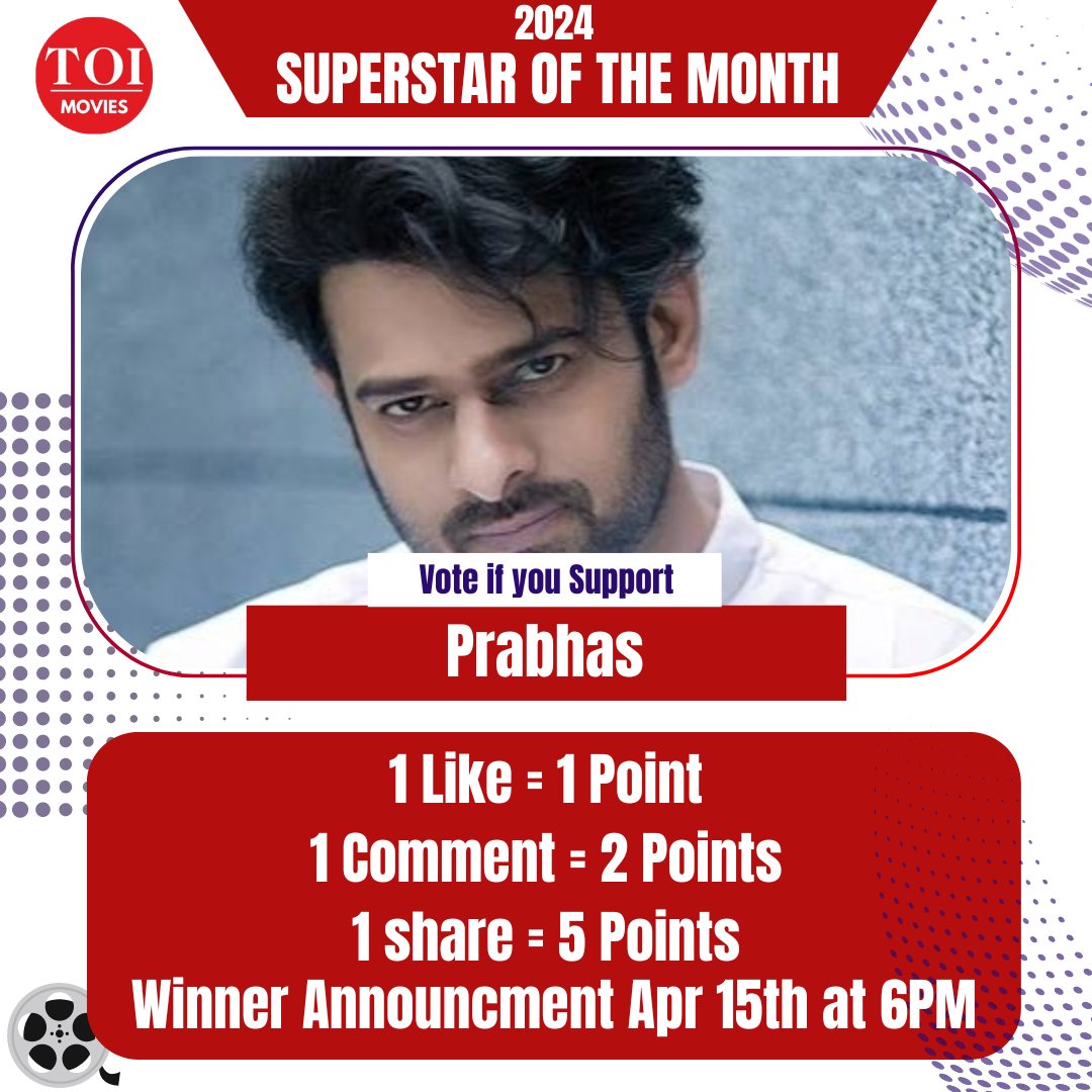 AndhraTalkie's tweet photo. SUPER STAR OF THE MONTH ✴️

Vote if you Support - #Prabhas ❤️

1 Like = 1 Point 
1 Repost= 5 Points 
1 Bookmark = 2 Points
1 Reply = 1 Point 

Winner Announcement On 15 April At 6PM https://t.co/uMoeikruhC