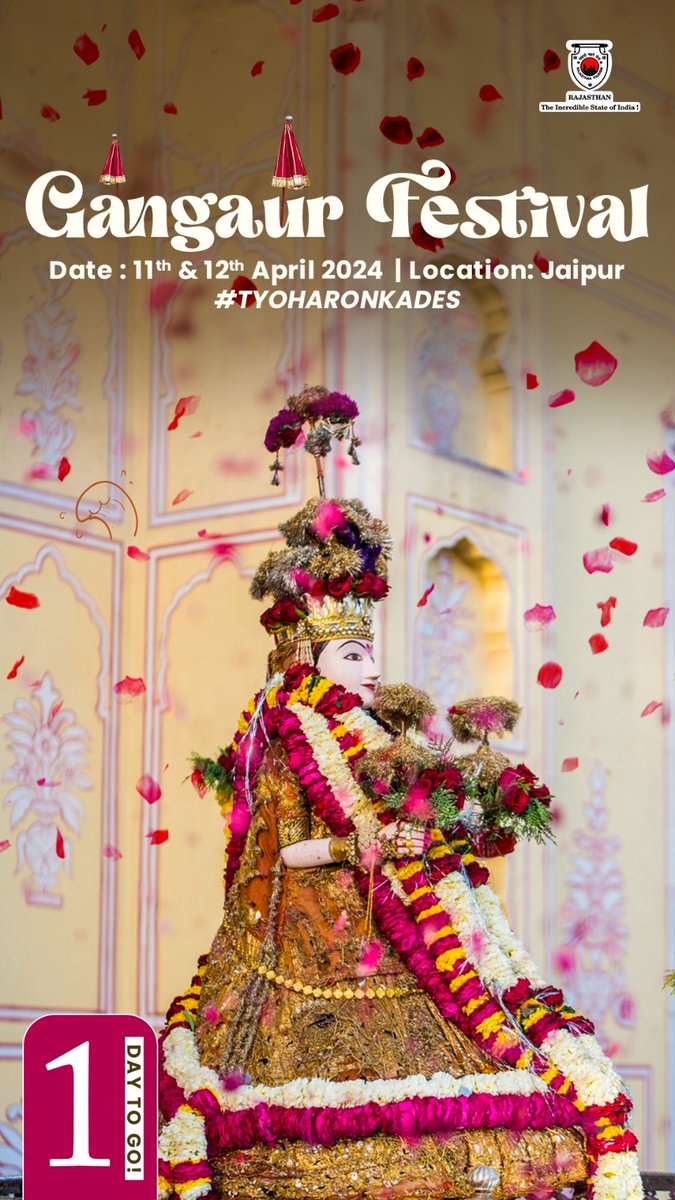 my_rajasthan's tweet image. Experience the grandeur of Gangaur Festival in Jaipur as you join the vibrant procession through the colourful streets!
Only 1 Day To GO!

#TyoharonKaDes #ColoursOfIndia #GangaurFestival #Jaipur #RajasthanTourism #Rajasthan