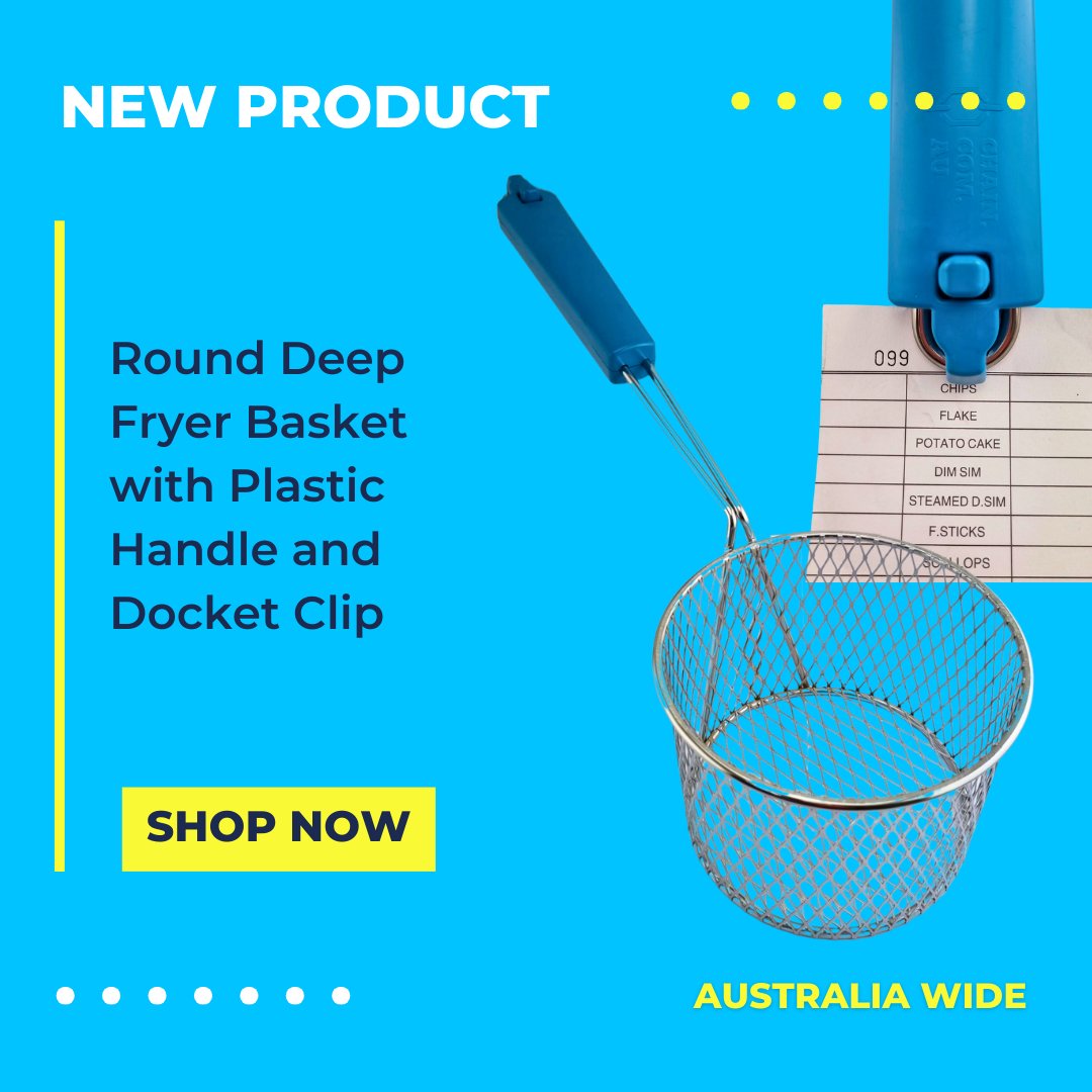 NEW & EXCLUSIVE! 🔥

Round Deep Fryer Basket with Plastic Handle with Built-In Docket Clip. 5 sizes. 

Designed by us right here in Melbourne, Australia.  vist.ly/wydt

#australianbusiness #baskets #basket #deepfrying #deepfry #deepfryer #fishnchips #exclusive