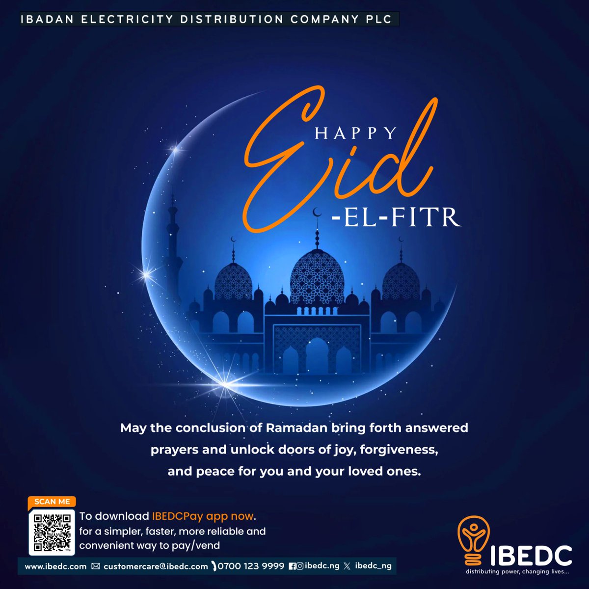 We celebrate with all our Muslim brothers and sisters. #ibedc #distributingpower #changinglives #EidAlFitr #happyeidelfitr