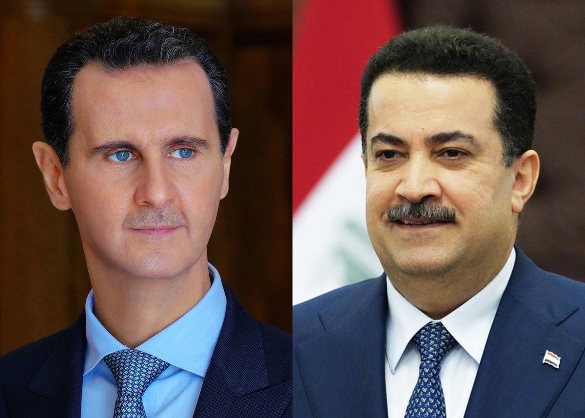 الرئيس بشار الأسد ورئيس الوزراء العراقي محمد شياع السوداني يتبادلان خلال اتصال هاتفي التهنئة بحلول #عيد_الفطر السعيد.