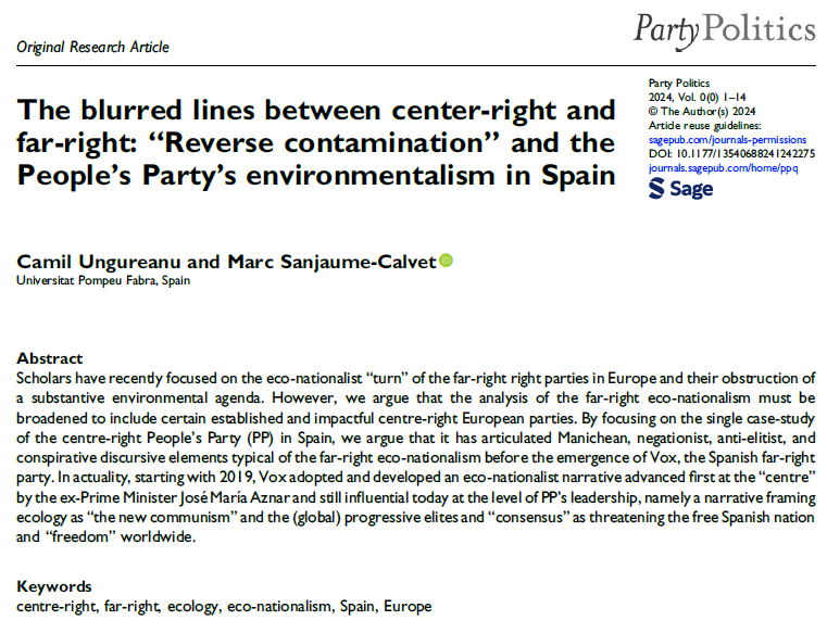 🎉 New publication with my colleague Camil Ungureanu on environmentalism, center-right and far-right parties in Spain @PolitiquesUPF @GrtpU @partypolitics @SageJournals 👇 journals.sagepub.com/doi/10.1177/13…