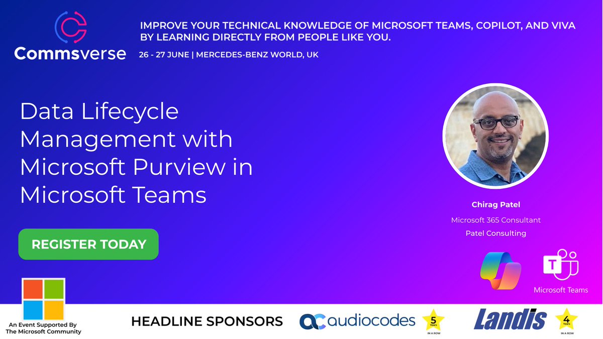 Data Lifecycle Management with Microsoft Purview in Microsoft Teams by Chirag Patel at Commsverse 2024 📢

events.justattend.com/events/confere…

#commsverse #microsoftteams #techcommunity