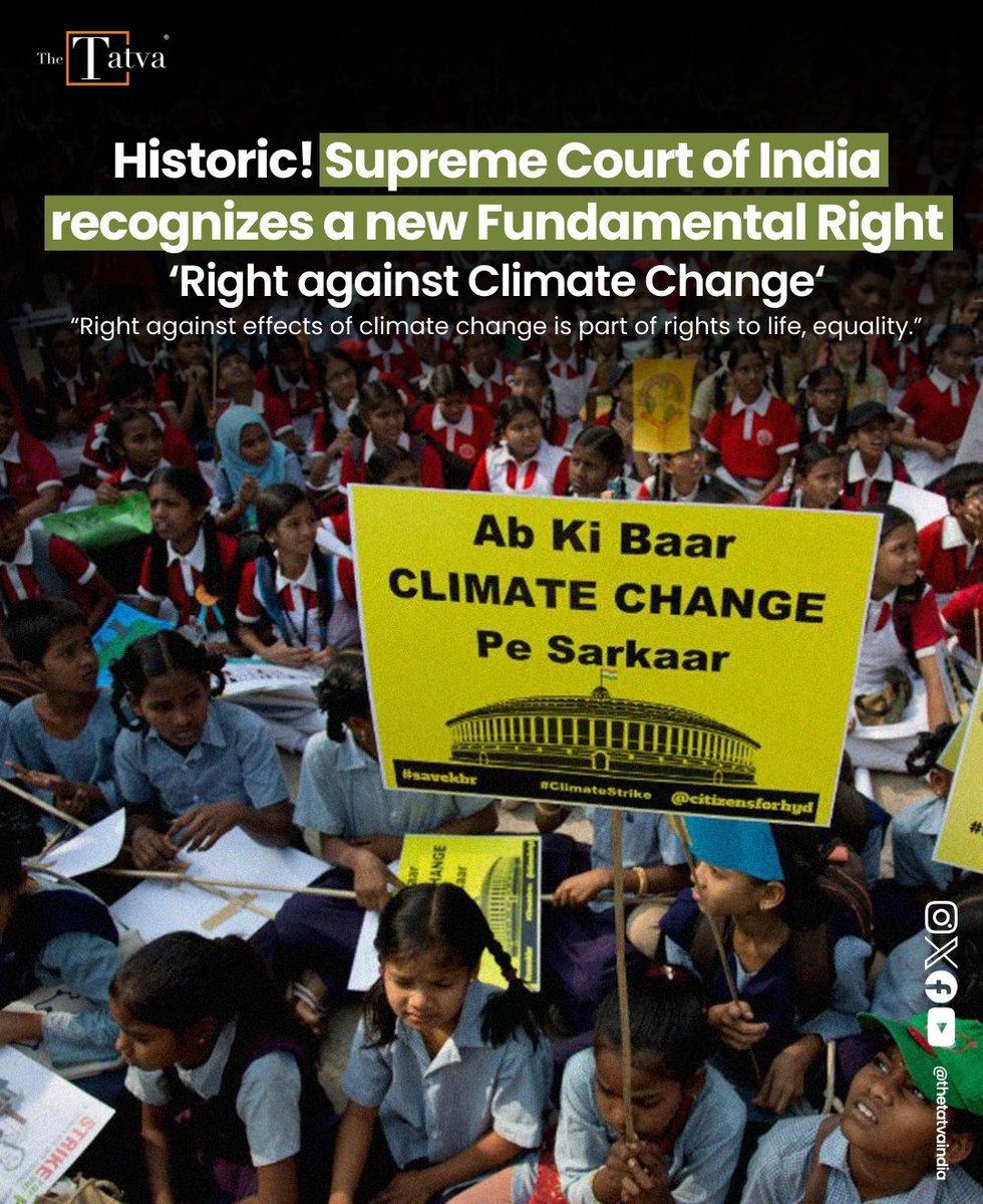 India’s Supreme Court has expanded scope of “right to life” to include “protection against adverse effects of #ClimateChange”, recognising it threatens “constitutional guarantees of equality & health” & impacts issues like air pollution, disease & food security #ClimateLitigation