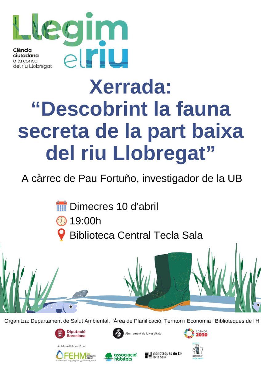 🥳Arrenca la Setmana de l'#Aigua💧 a #LHospitalet!

👉Avui a les 19 h, no et perdis la xerrada 'Descobrim la fauna secreta de la part baixa del riu Llobregat' d'en @paufortu, investigador de la @UniBarcelona.

T'esperem a la Biblioteca #TeclaSala!🤩

#LHCiència