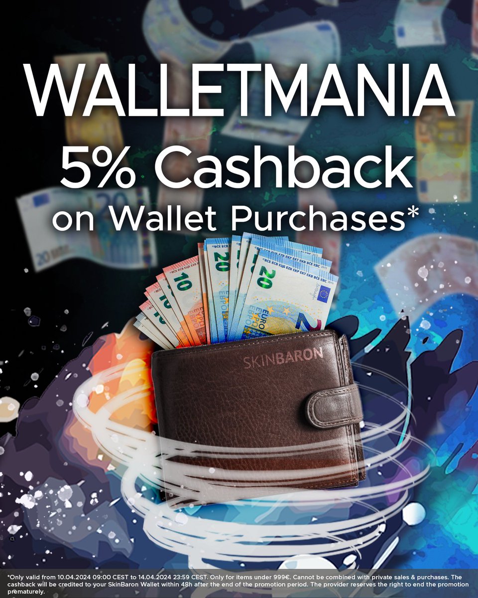 The Walletmania has started 🥳 Secure yourself a nice 5% Cashback on your skin purchases during the next few days 💸 Or use our code WALLET for free deposits 💳 More information on the event: SkinBaron.de/walletmania