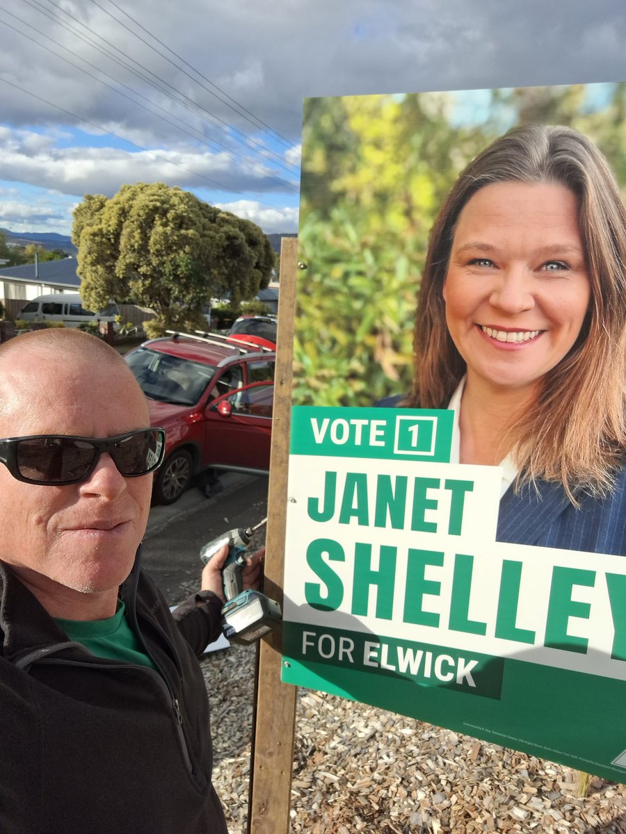 @TasmanianGreens are thrilled to endorse Janet Shelley as candidate for the #politas Leg Co division of Elwick Janet is an outstanding person, a sustainability expert & local to Elwick It's great to get out & get some posters up & looking fwd to hitting the doors to bat for her