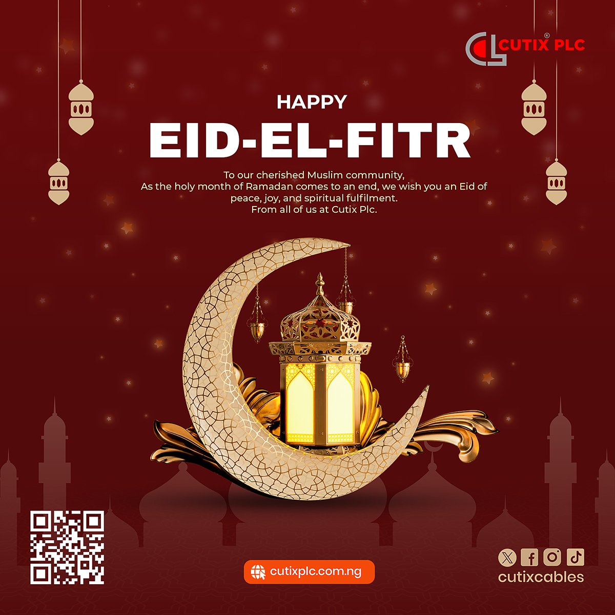 Cutixcables's tweet photo. Happy Eid-el-fitr from all of us at Cutix Plc.
☎️: +2347046236426
🌐: https://t.co/Uv1TdRA0Ep
📧: info@cutixplc.com.ng
#EidAlFitr #CutixPlc #qualityCables #ExclusiveQuality #CutixCables https://t.co/gG9jNbSYs0