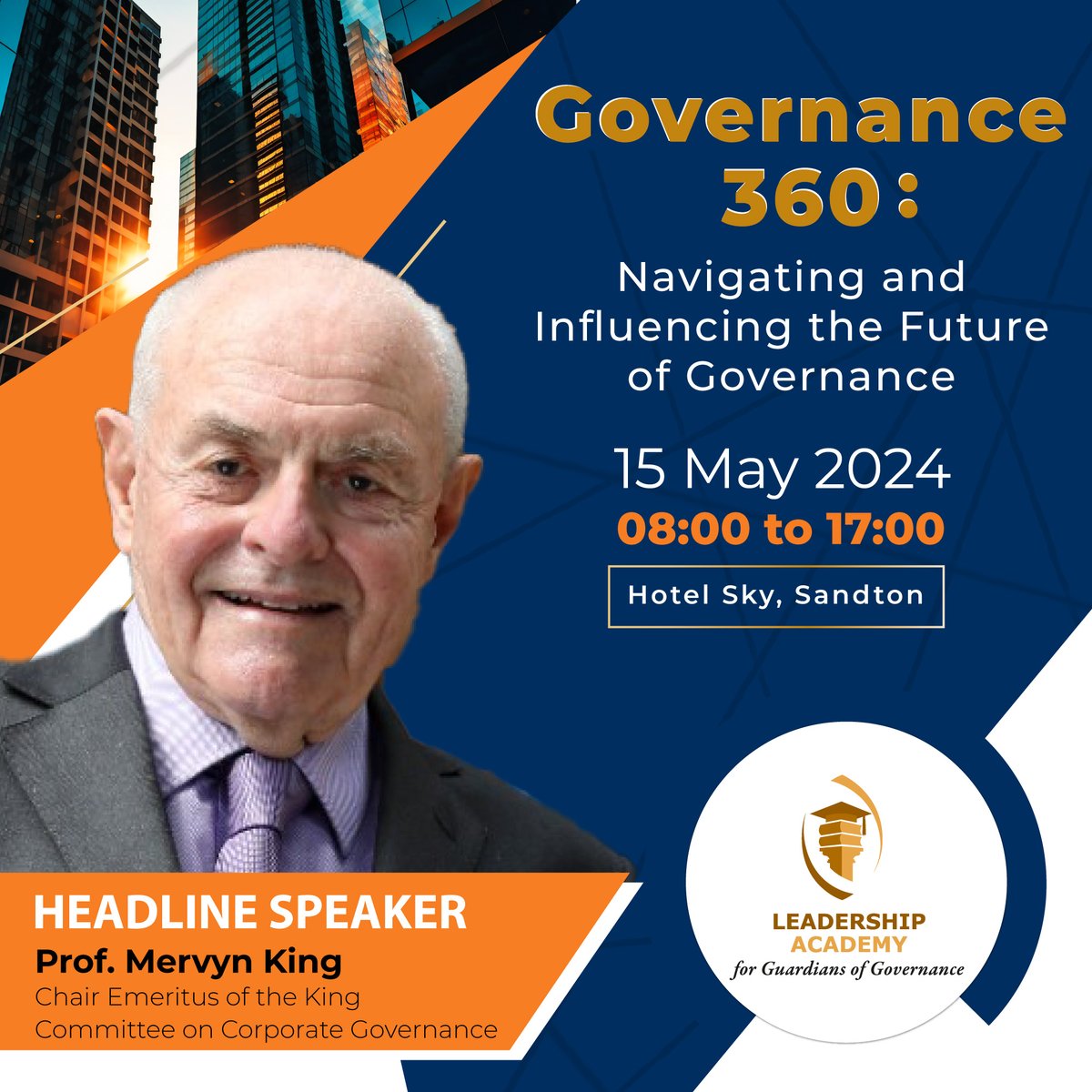 Join us in welcoming Prof. Mervyn King to our ‘Governance 360: Navigating and Influencing the Future of Governance’ Conference! Reserve your spot now with two days left for the early bird registration: evolve.eventoptions.co.za/register/gover… 

#Governance360