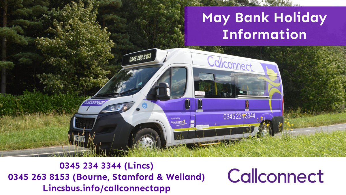 May Bank Holiday on Callconnect

Callconnect will not be operating and the booking office will be closed on #BankHoliday Monday 6th May & Monday 27th May.

shorturl.at/uxzK0