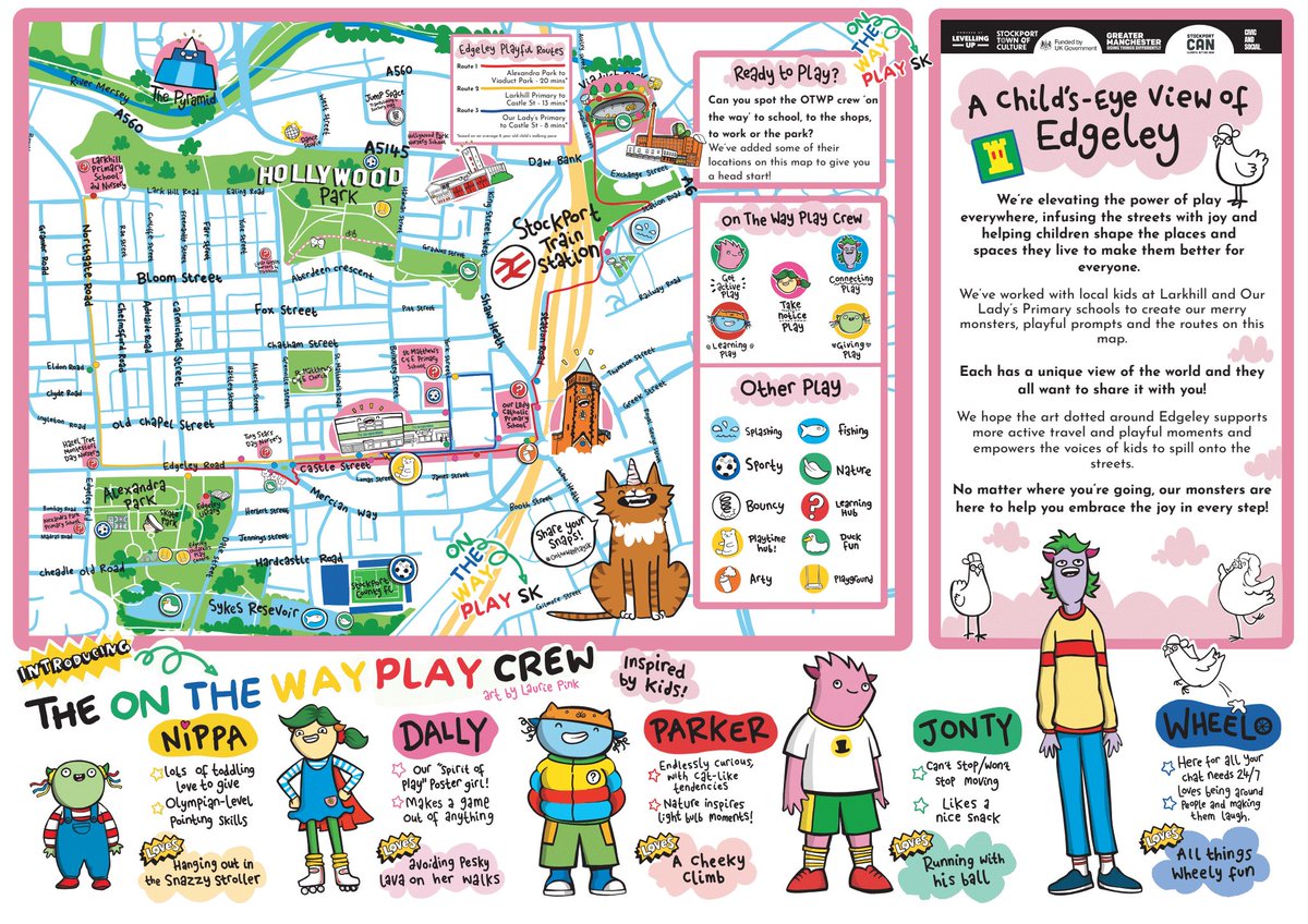 Have you seen the ace map of 3 playful routes and 5 merry monsters co-created with amazing children in Edgeley yet? 

Each of the #onthewayplay crew have their own favourite way to get about town and play 'on the way' and they want to share their joy with you

Go find your play!