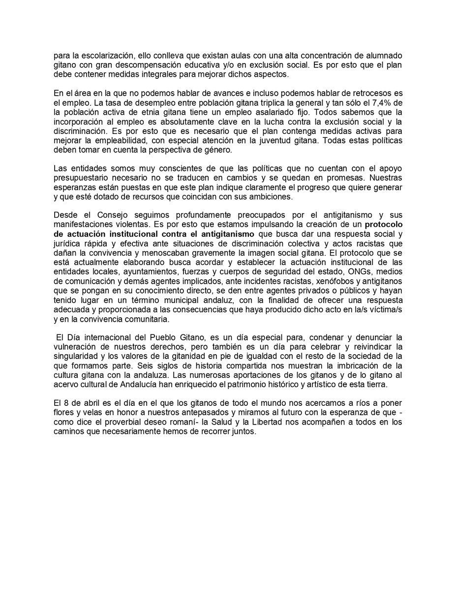 Declaración institucional de las entidades gitanas del Consejo Andaluz del Pueblo Gitano 8 de abril 2024, Día Internacional del Pueblo Gitano.
