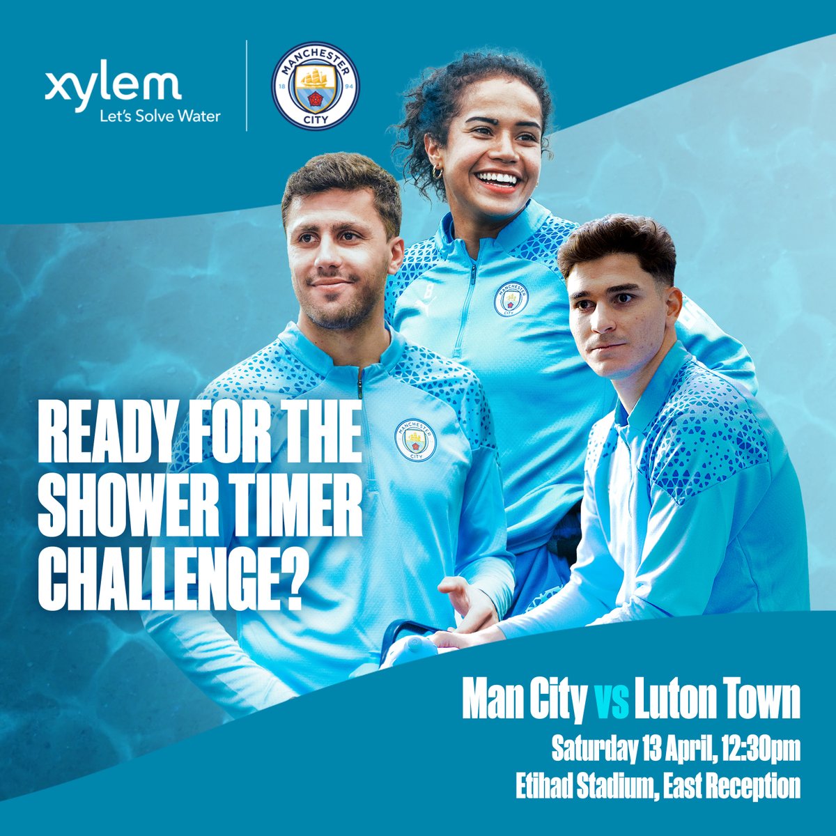 Heading to the Etihad tomorrow? Join us at East Reception from 12:30pm to take on the @Xylem Shower Timer Challenge🚿 See how long you can hang from the crossbar for the chance to win amazing prizes! See you there 👋 mancity.com/xylem-water-ch…