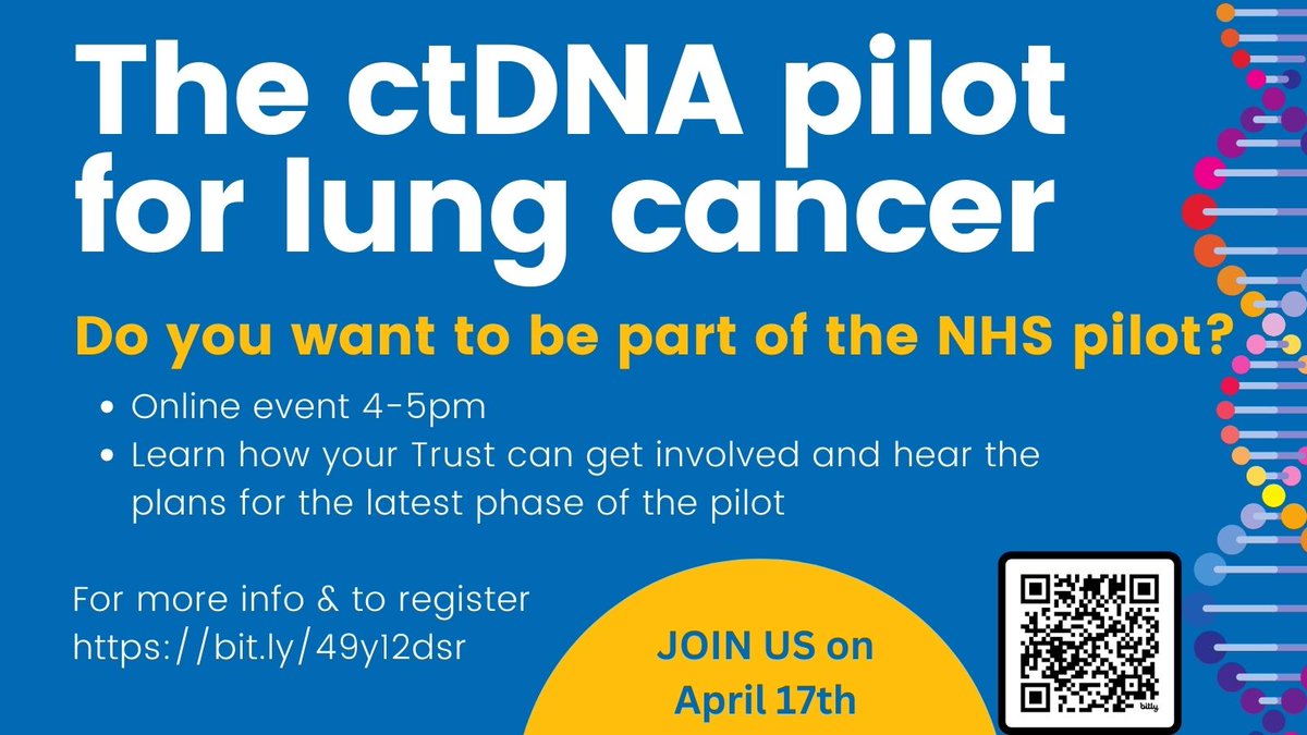 We're excited to announce that the third phase of our ctDNA pilot in the South East is live! 👏 Join us on Wed April 17th to hear how your hospital can get involved Sign up 👉bit.ly/49y12ds #lungcancer #ctDNA #ThinkGenomics