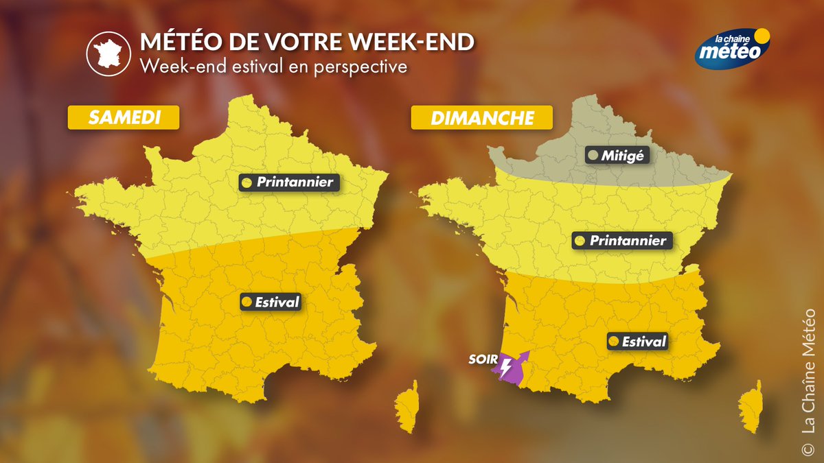 lachainemeteo's tweet image. ☀️🌡️🧑‍🌾Ce #weekend, c'est le moment de profiter de vos activités extérieures et de faire vos premiers #barbecues, surtout #samedi où il n'y aura pas de jaloux avec du #soleil pour tous. Dimanche sera plus mitigé au nord, avant une dégradation #orageuse en soirée par le sud-ouest.
