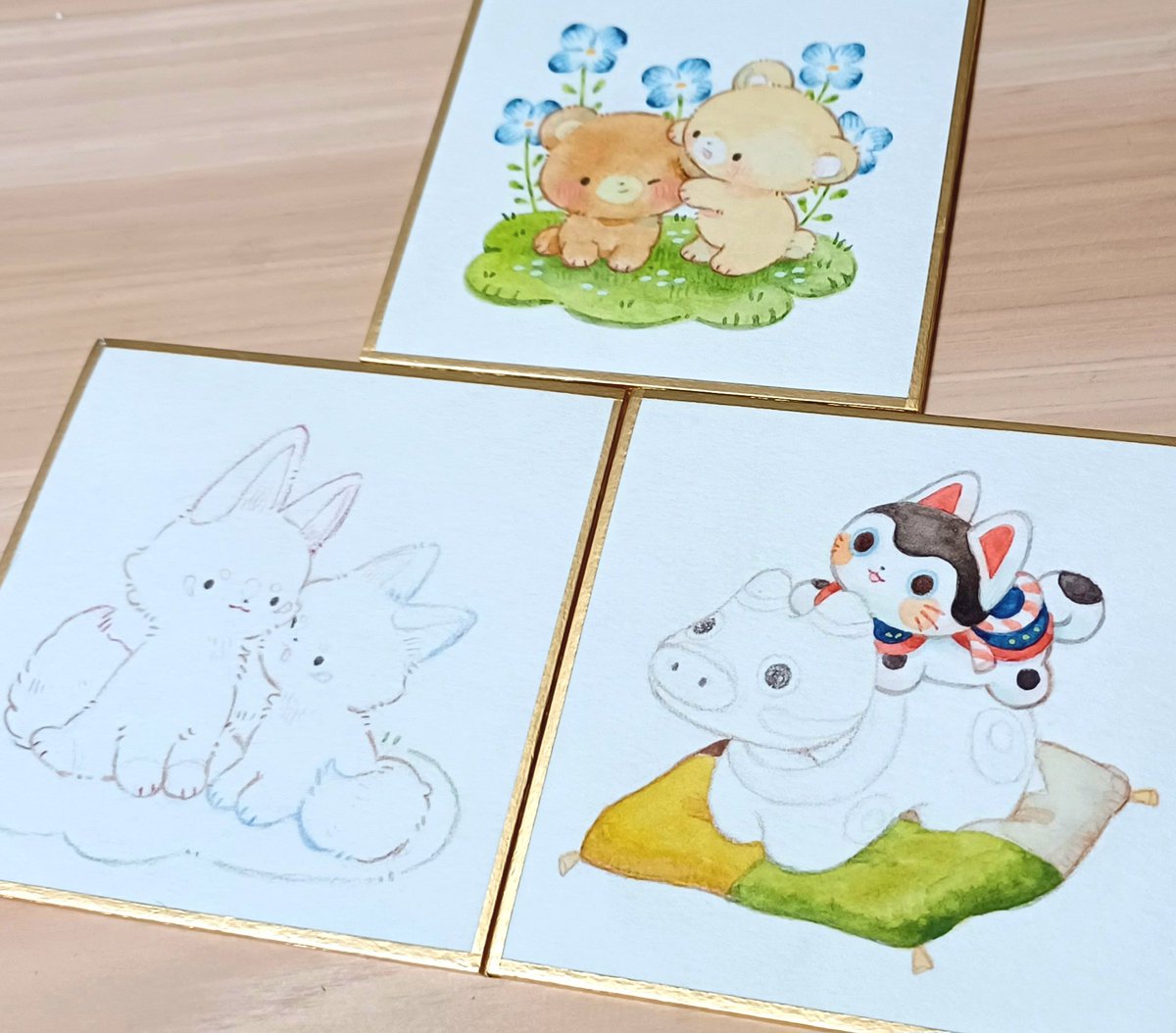 ミニ色紙好みのサイズ感で楽しい～🎨🖌️ 