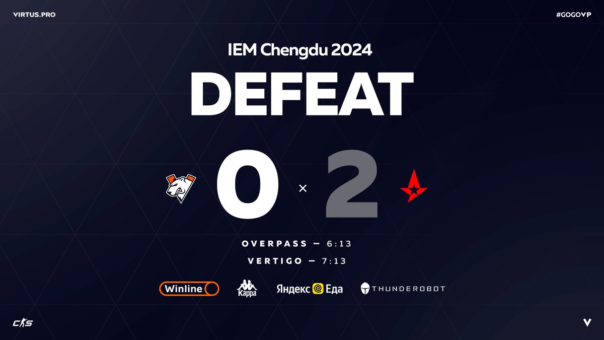 Losing this match. We will start the playoffs of IEM Chengdu 2024 from the quarterfinals.