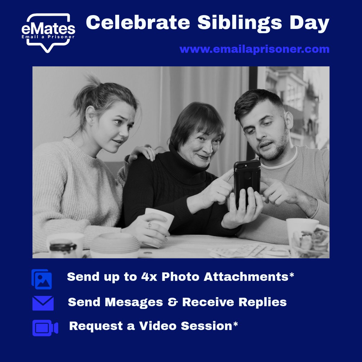 Celebrate #NationalSiblingsDay2024 with a trip down memory lane! 🌟 
Reconnect with your sibling using our #eMates service and relive those cherished childhood moments together. #SiblingBond #Memories 

emailaprisoner.com  @Video_Sessions