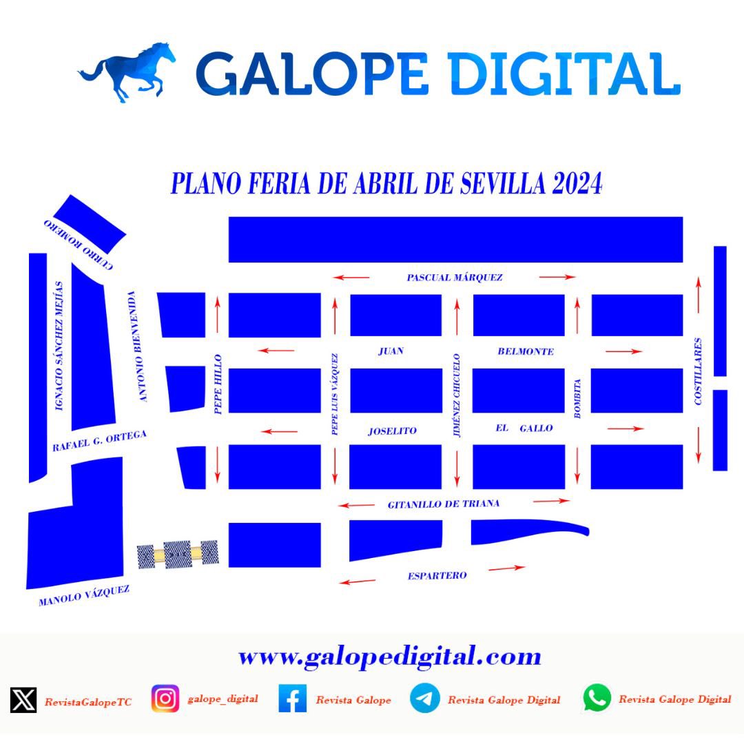 💃🏻NO TE PIERDAS EN LA FERIA CON LA REVISTA GALOPE DIGITAL‼️

Te traemos el mapa de la Feria de Abril de Sevilla 2024 para que puedas guiarte, a pie o mientras montas en el paseo de caballos, de una caseta a otra 🎉

📲 Recuerda seguirnos en RRSS y Canales de WhatsApp y Telegram