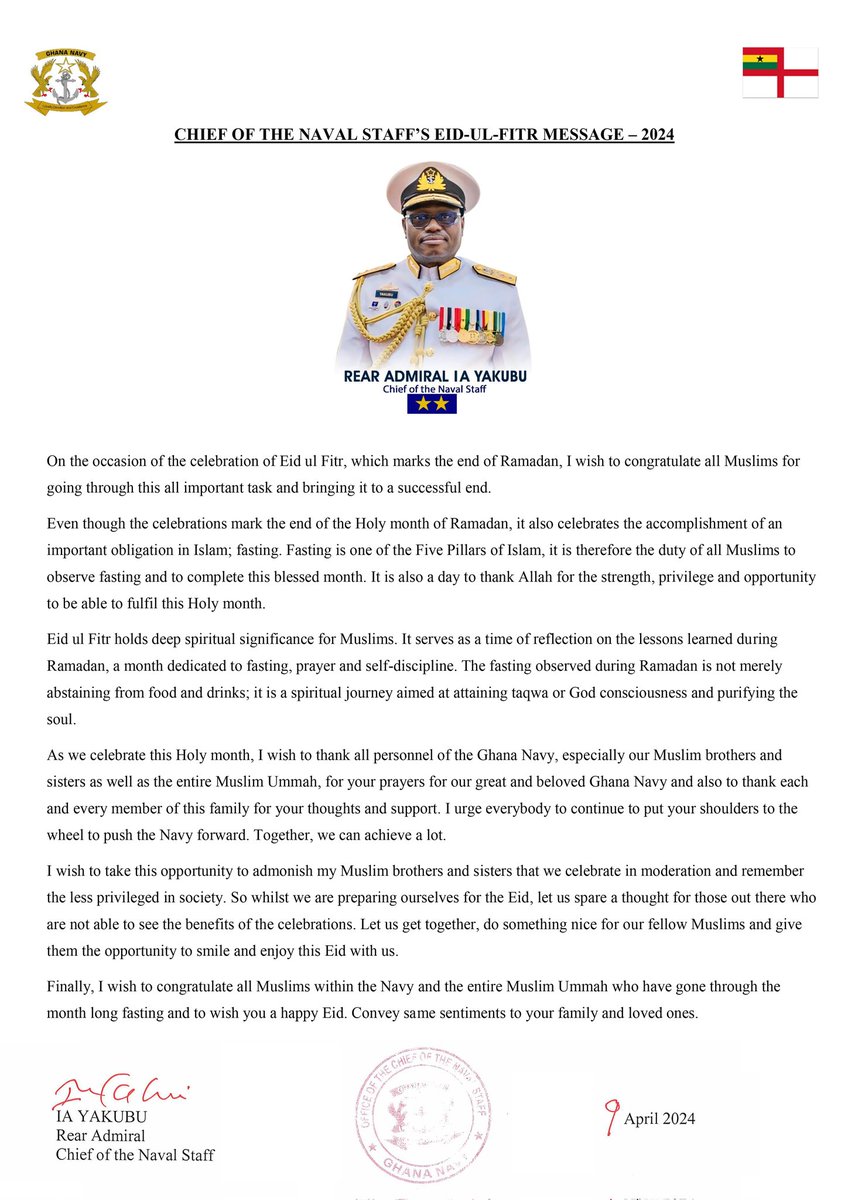 The Chief of the Naval Staff Eid-ul-Fitr message to all Officers, Sailors and Defence Civilian Staff