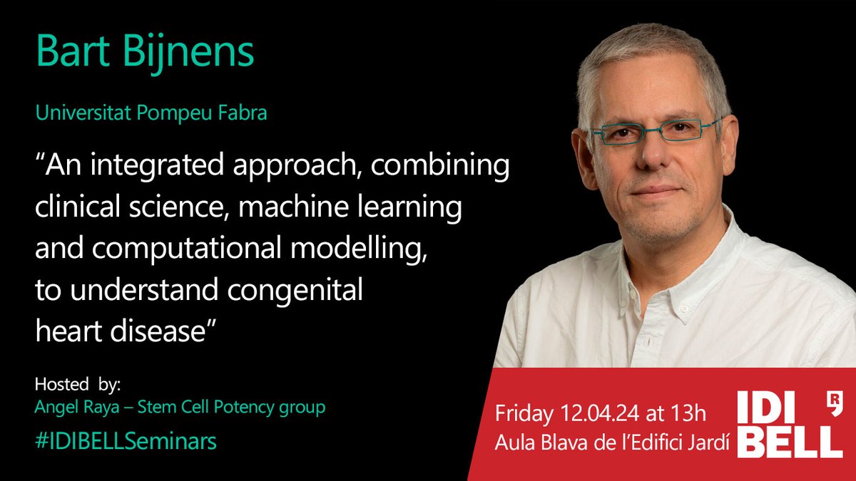 IDIBELL (@idibell_cat) on Twitter photo 📣 New #IDIBELLSeminar
📋 An integrated approach to understand congenital heart disease
🗣️ Bart Bijnens <a href="/icreacommunity/">ICREA Community</a> <a href="/enginyeria_upf/">EnginyEria - UPF</a>
Hosted by Angel Raya
🗓️Friday, Apr 12 - ⏰ 13h
📍 Aula Blava (Edifici Jardí) <a href="/ICO_oncologia/">Institut Català d'Oncologia</a>
More info ➡️ idibell.cat/agenda/idibell… 📣 New #IDIBELLSeminar
📋 An integrated approach to understand congenital heart disease
🗣️ Bart Bijnens <a href="/icreacommunity/">ICREA Community</a> <a href="/enginyeria_upf/">EnginyEria - UPF</a>
Hosted by Angel Raya
🗓️Friday, Apr 12 - ⏰ 13h
📍 Aula Blava (Edifici Jardí) <a href="/ICO_oncologia/">Institut Català d'Oncologia</a>
More info ➡️ idibell.cat/agenda/idibell…