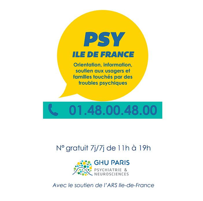 La ligne d'écoute #PSYIDF : un numéro vert d'information, d'orientation et d’écoute pour les familles, entourages et personnes présentant elles-mêmes des troubles psychiques. 👥 Des questions ? Un seul numéro ! 📞 01 48 00 48 00 joignable 7j/7j ghu-paris.fr/fr/annuaire-de…